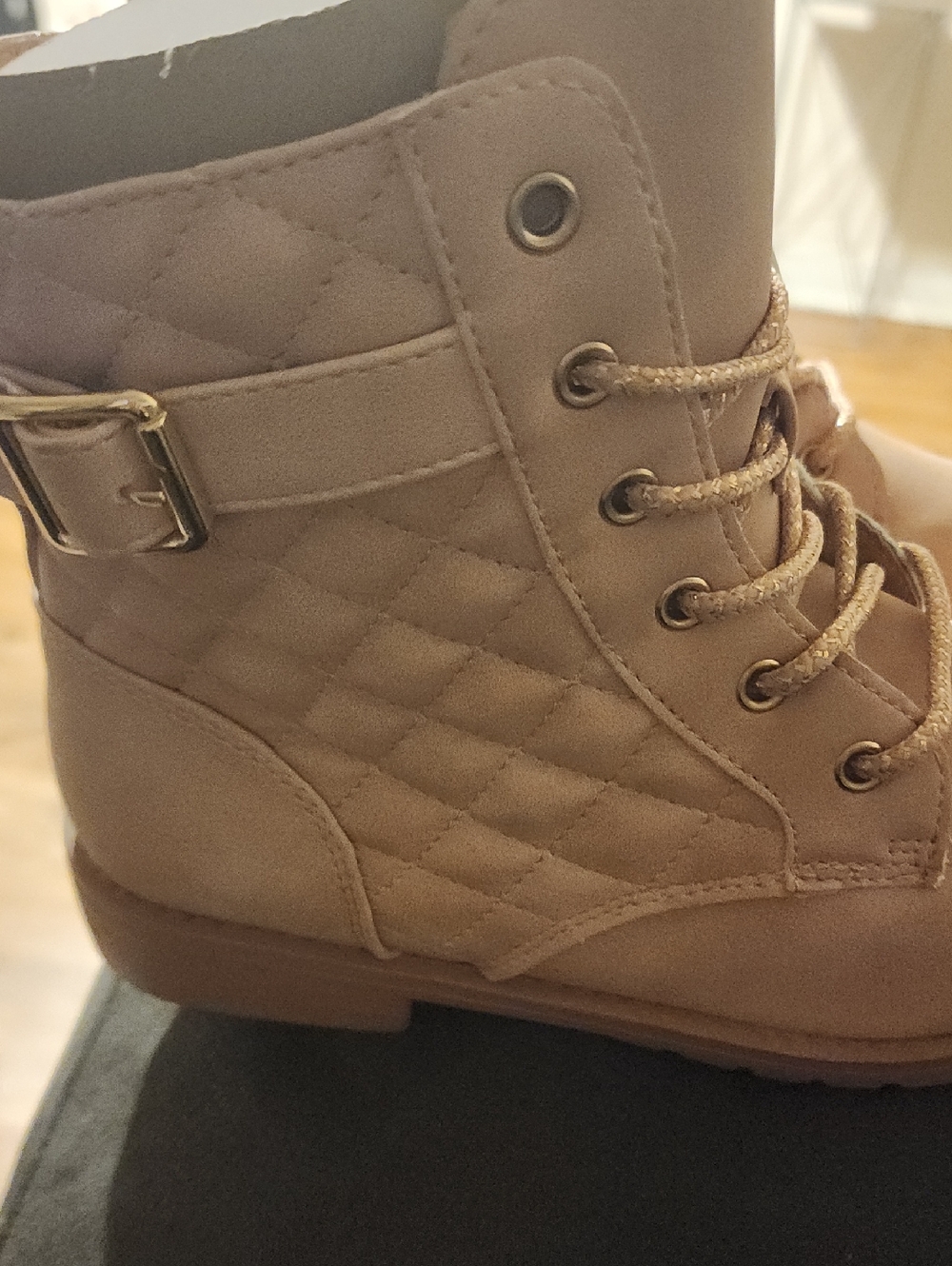 The Children's Place Quilted Lace-Up Ankle Booties - Taupe